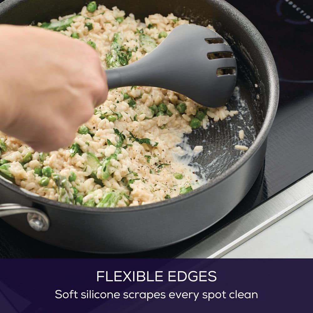 4-Piece Silicone Cooking and Kitchen Tools Set with Ladle Solid Spoon Slotted Spoon and Slotted Turner Gray - Hercitys