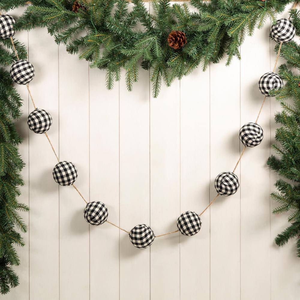 2-Pack 72 in. Black and White Plaid Fabric Garland - Hercitys