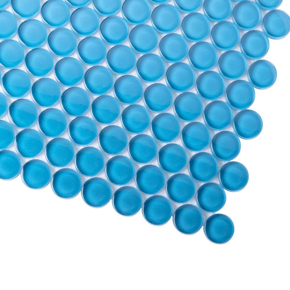 5 pack 12-in x 12-in Sky Blue Penny Round Polished Glass Mosaic Tile (5 Sq ft/case) - Hercitys