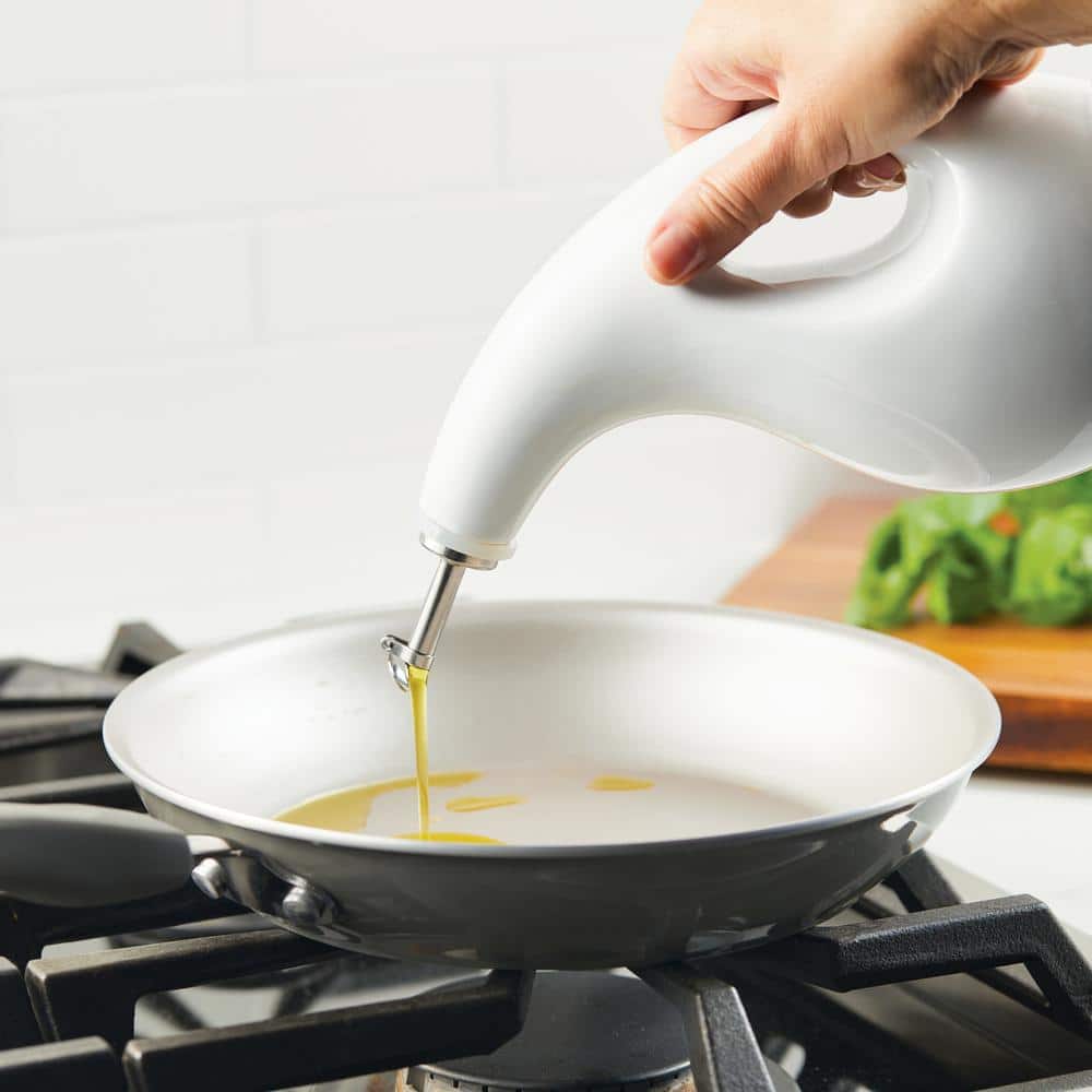 24 oz. White Ceramic EVOO Oil and Vinegar Dispensing Bottle - Hercitys