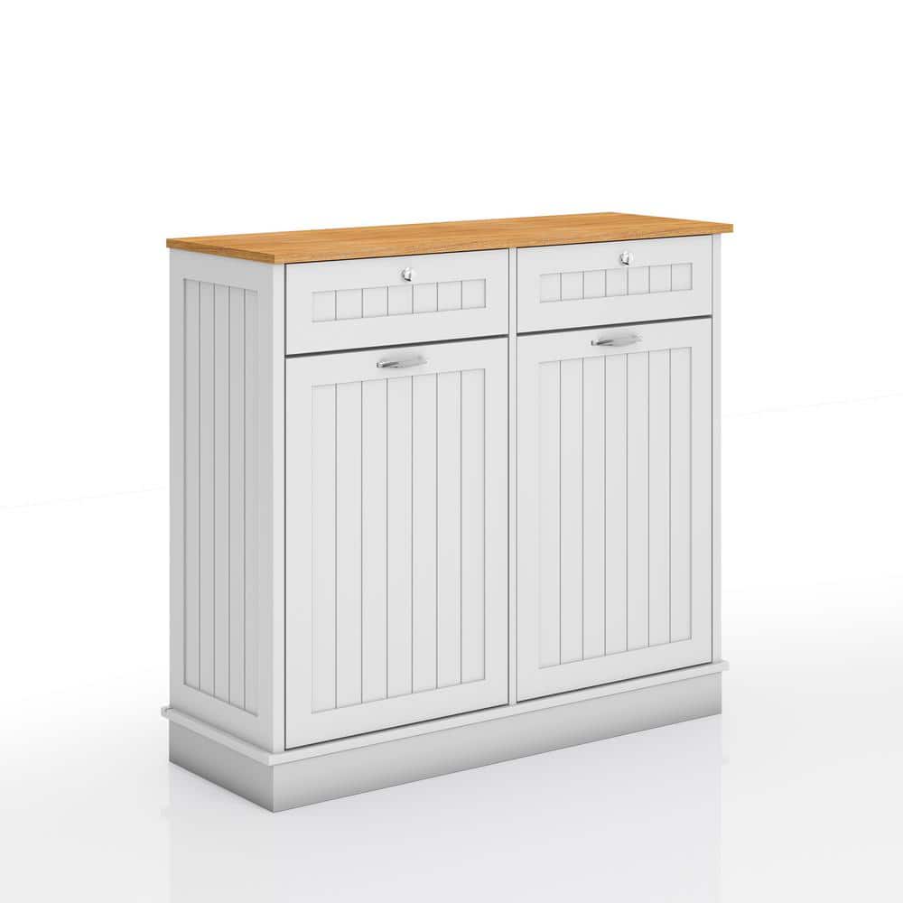 40 in. W x 14 in. D x 36 in. H Ready to Assemble Floor Base Tilt-Out Trash Kitchen Cabinet in White with 2-Drawer - Hercitys
