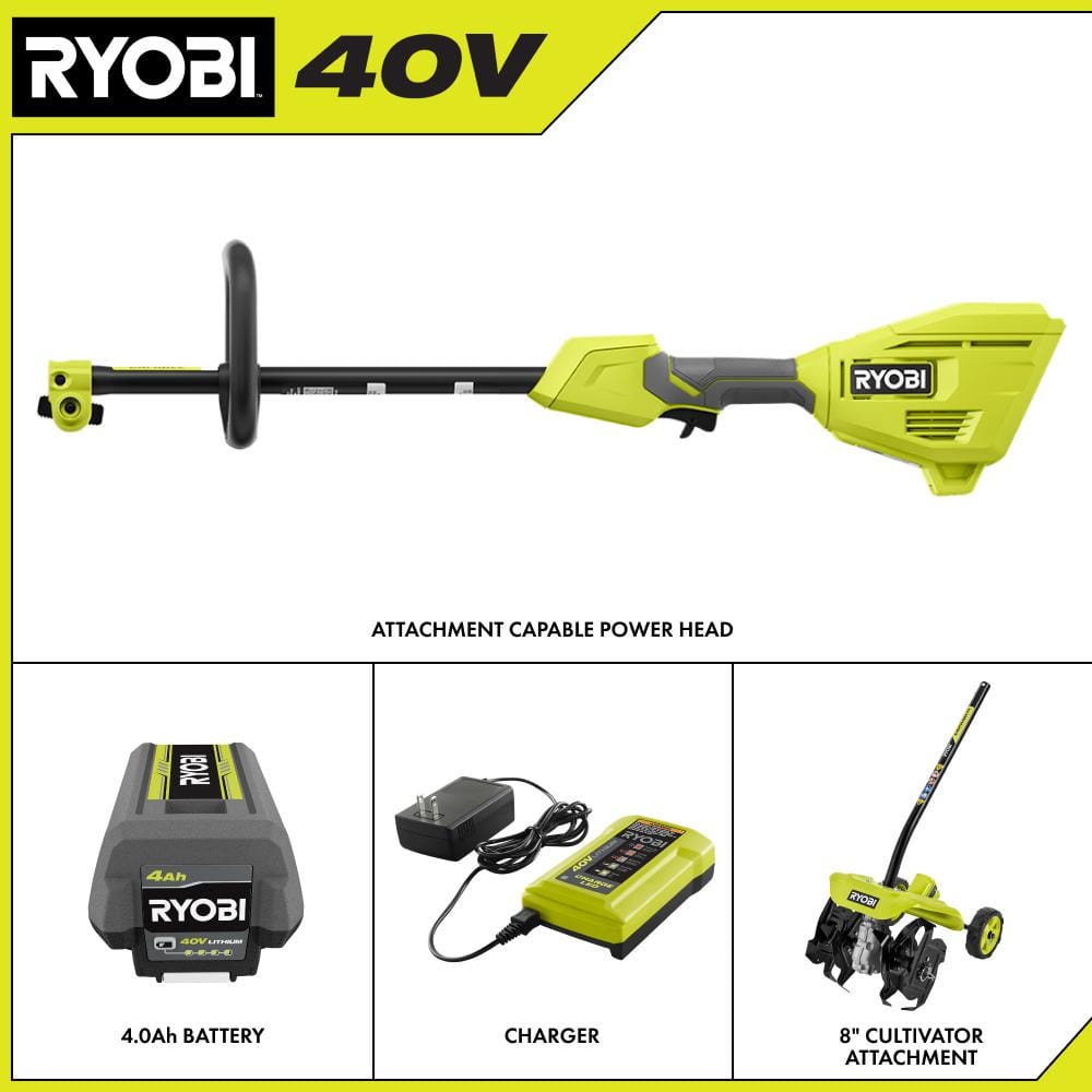 40V Expand-It Cordless Battery Attachment Capable Powerhead Kit & Tiller with 4.0 Ah Battery and Charger - Hercitys