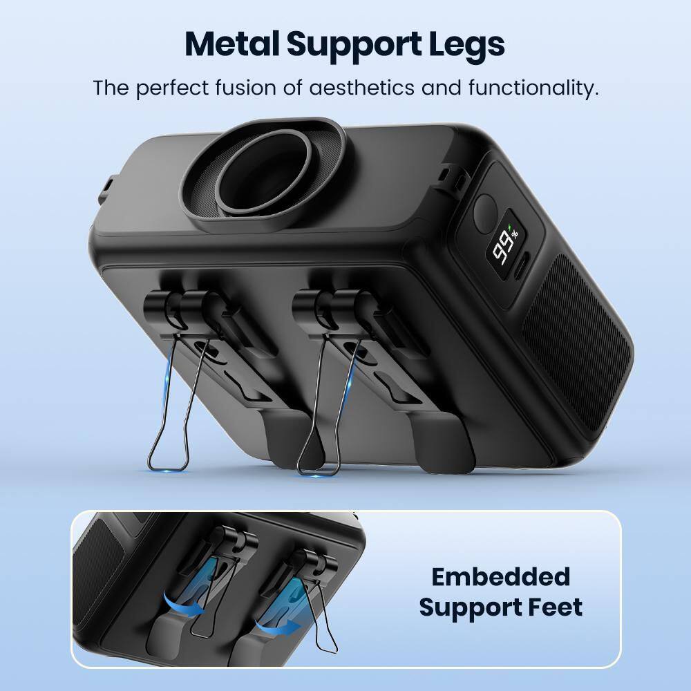 2 in. 4-Speeds Personal Fan in Black, 20000mAh Rechargeable Clip On Belt Fan with LED Light, 16000 RPM - Hercitys