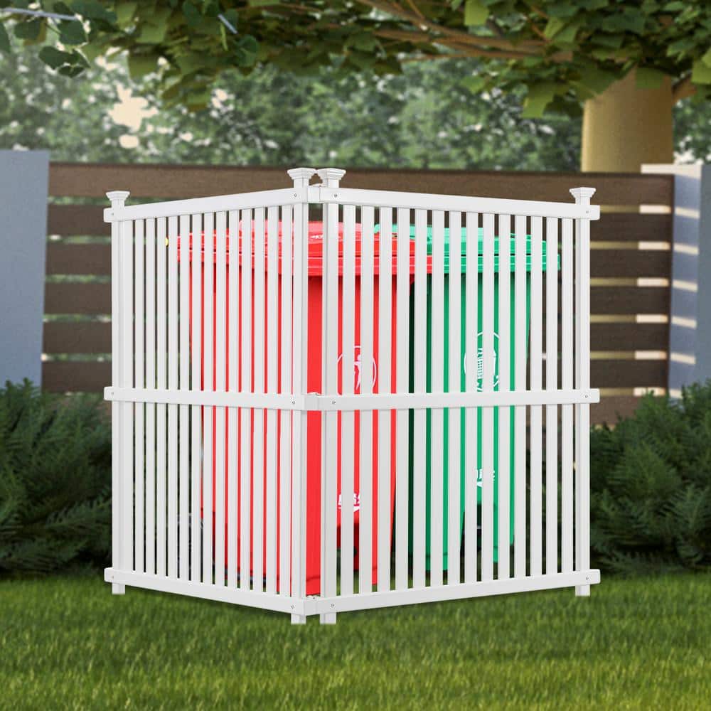 48 in. Vinyl Garden Fence, Privacy Screen Panels Kit, Air Conditioner/Trash Can Enclosure of Vinyl-White - Hercitys
