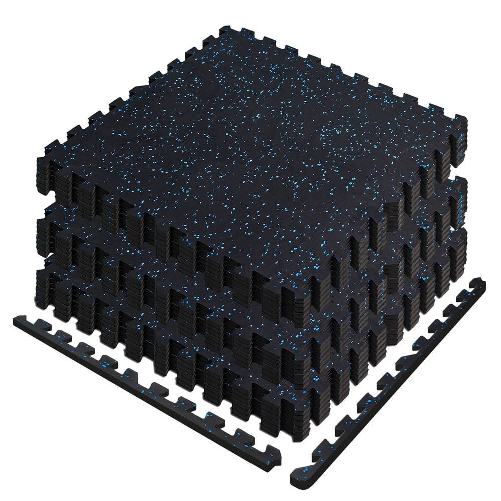 24 in. x 24 in. x 0.55 in. Thick Rubber EVA Gym Flooring Tiles, Interlocking Anti-Fatigue Tiles, Black/Blue (48 sq. ft.) - Hercitys