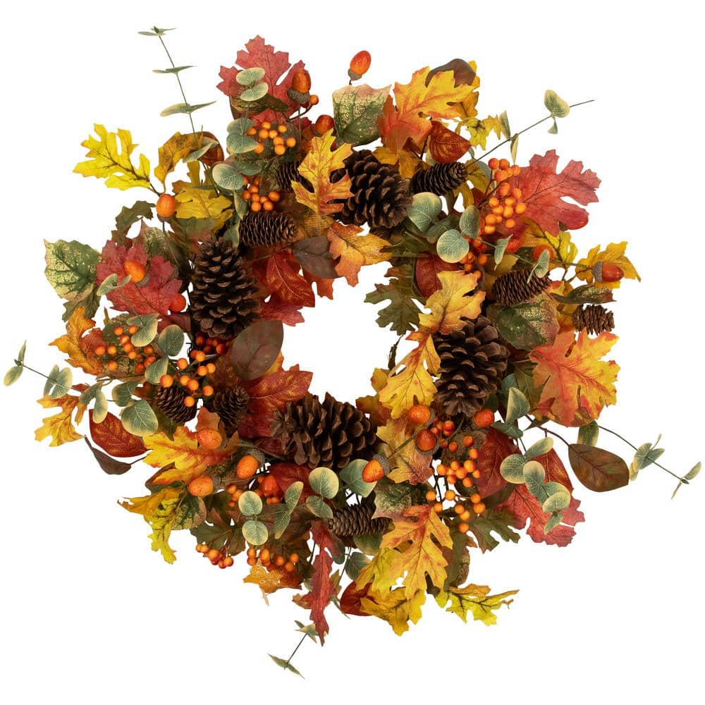 26 in. Unlit Berries and Pinecones Artificial Fall Harvest Wreath - Hercitys