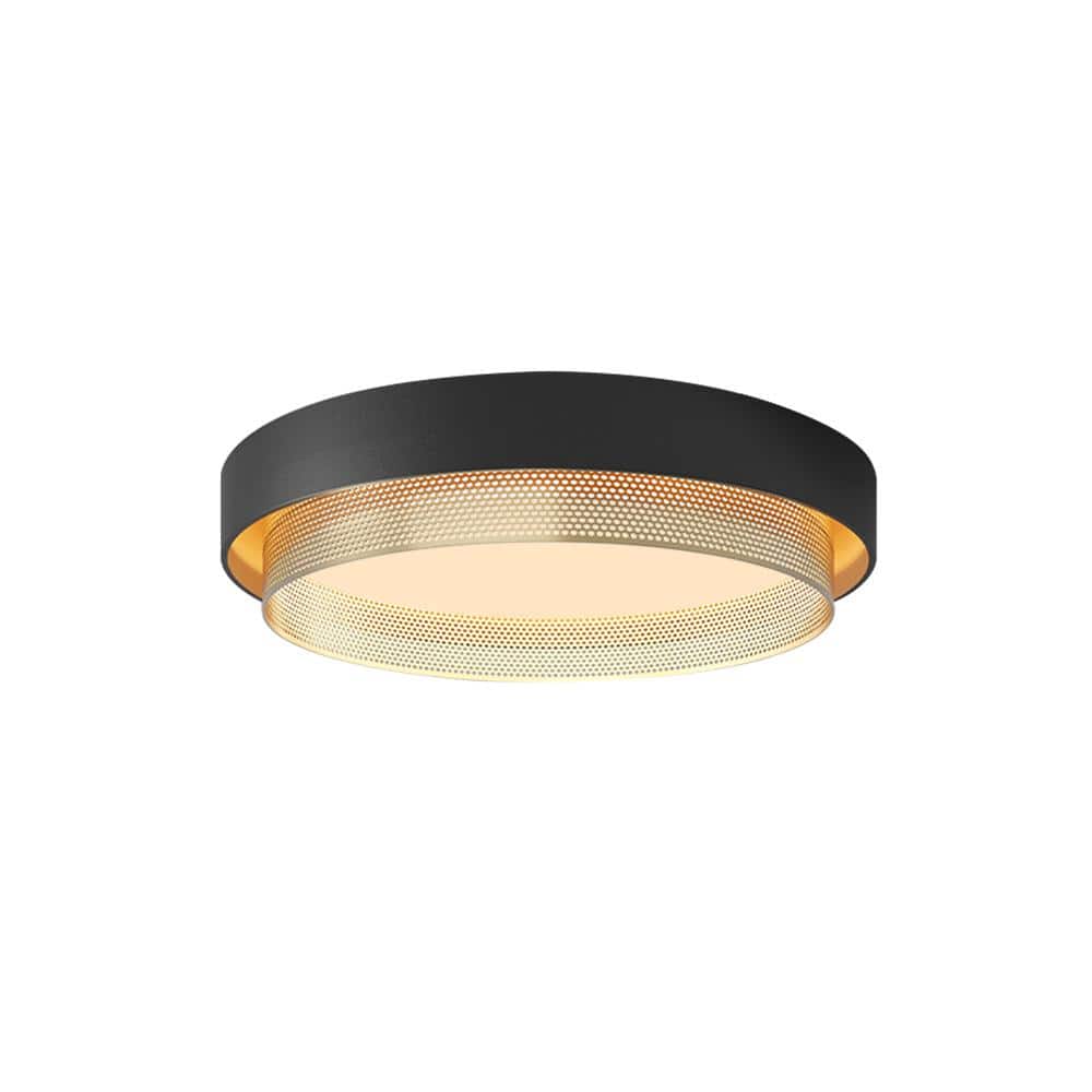 19.69 in. 38-Watt Modern Black Integrated LED Round Flush Mount Light with Frosted White Acrylic Shade for Living Room - Hercitys