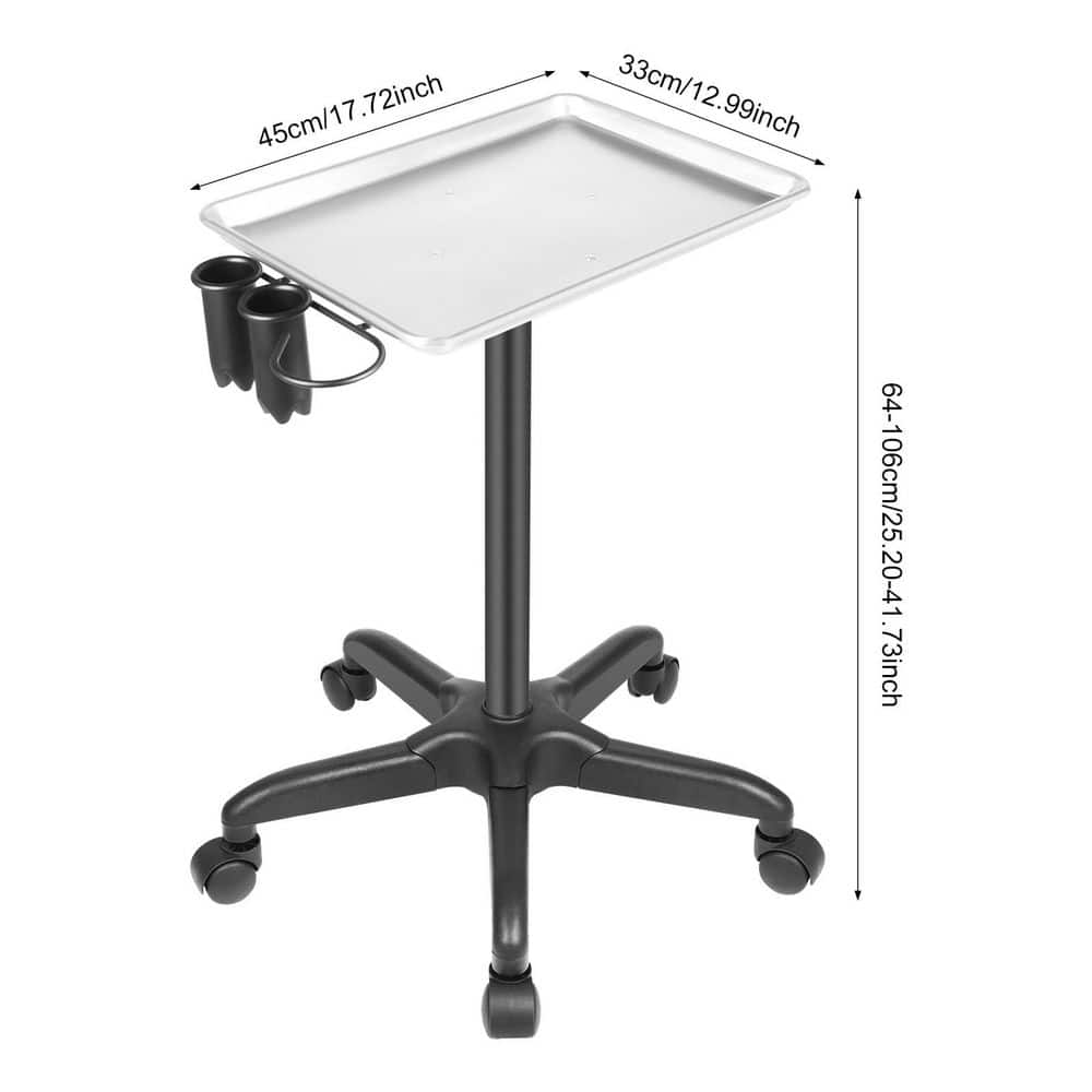 1-Tier Metal Height Adjustable 5-Wheeled Salon Tray in Silver - Hercitys