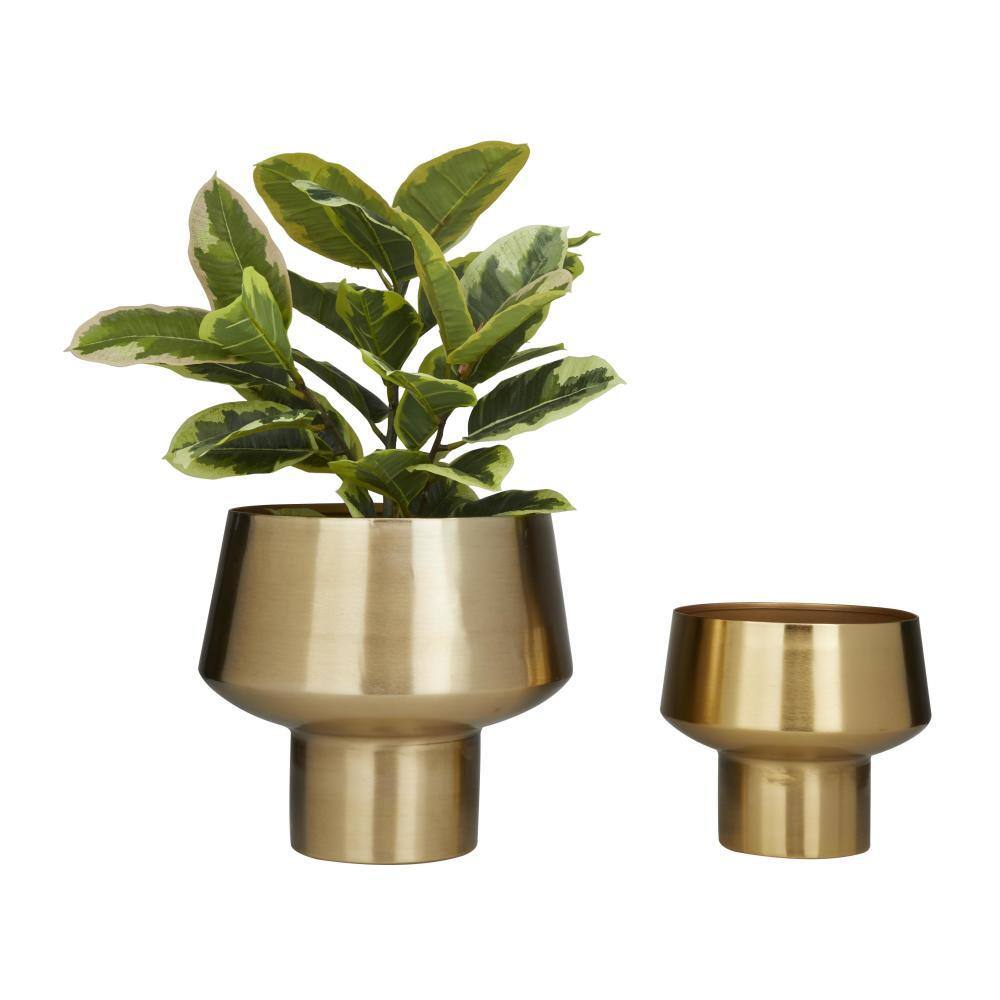 11 in., and 8 in. Medium Gold Metal Indoor Outdoor Planter (2- Pack) - Hercitys