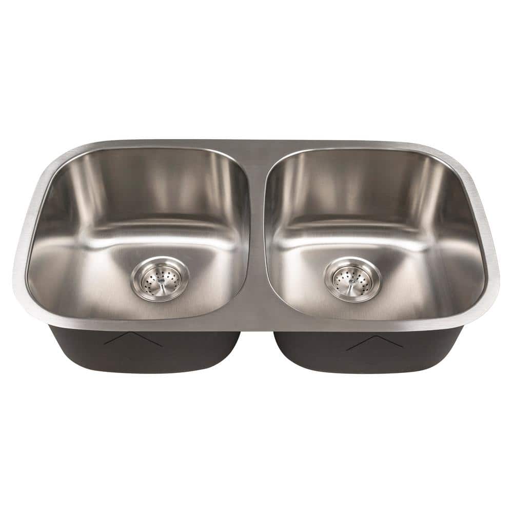 32 in. Undermount 50/50 Double Bowl Handcrafted 18 Gauge Satin Stainless Steel Kitchen Sink with Strainer - Hercitys
