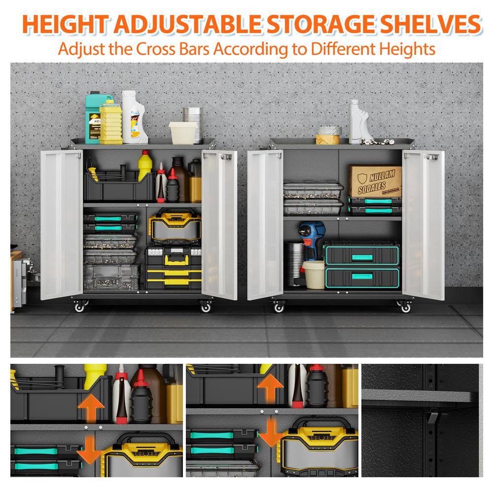 30 in. W x 35.5 in. H x 18 in. D Metal Freestanding Cabinet with Shelf, Pegboard, Side Push Handle in Black and Grey - Hercitys