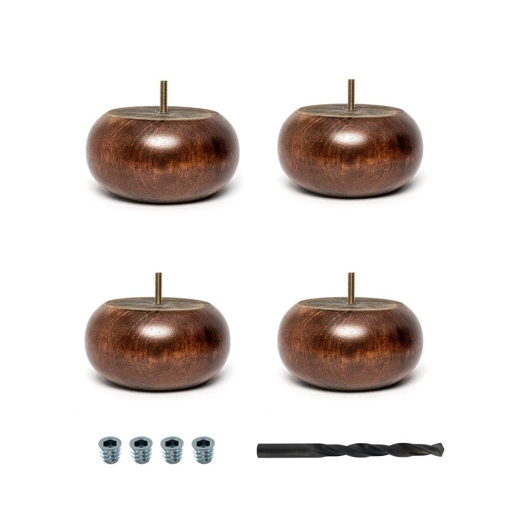 3 in. x 6 in. Stained Cherry Solid Hardwood Round Bun Foot (4-Pack) - Hercitys