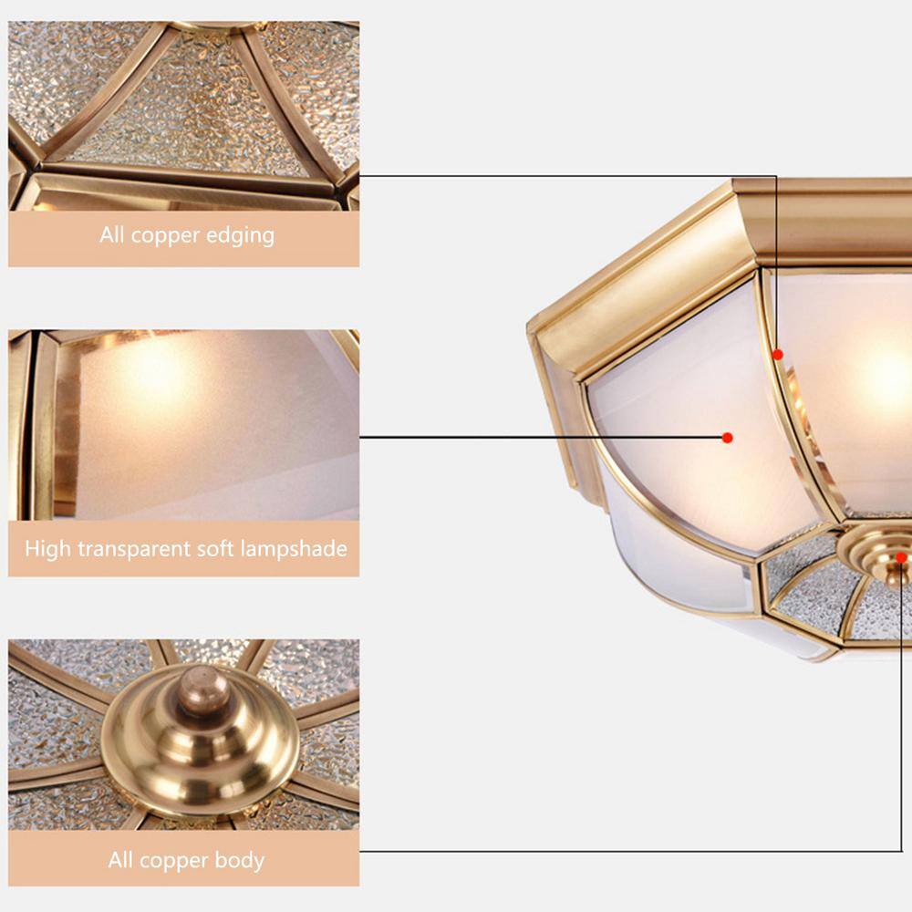 20 in. 4-Light Gold Tiffany Style Flush Mount Ceiling Light with Clear Glass Shade and No Bulbs Included - Hercitys