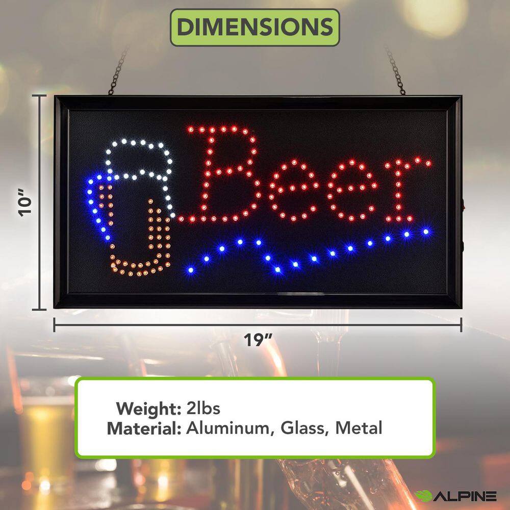 19 in. x 10 in. LED Rectangular Beer Sign with 2 Display Modes - Hercitys