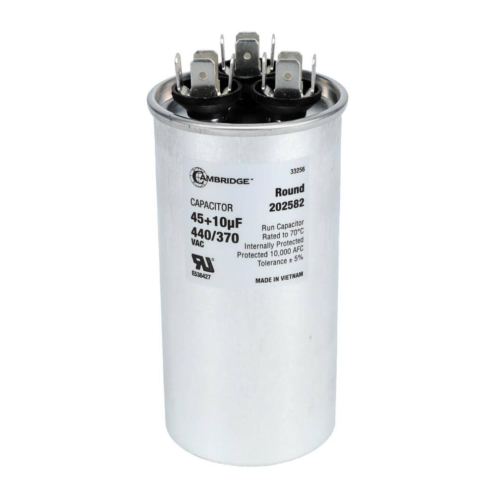 1.97 in. x 1.97 in. x 3.94 in. Aluminum 45 Plus 10 MFD, 440-Volt/370-Volt Dual Round Run Capacitor (1-Pack) - Hercitys