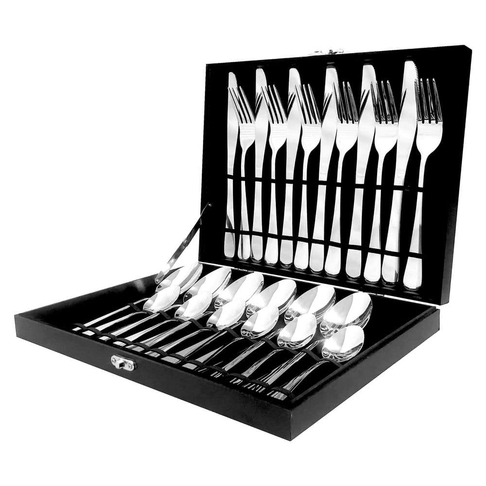 24-Piece Silverware Set Service for 6, Durable Stainless Steel Flatware Cutlery Utensil, Silver FL20241CH - Hercitys