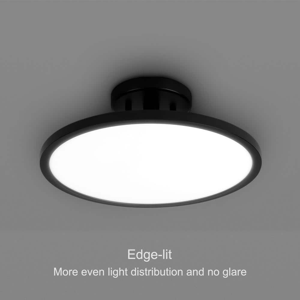 13 in. Matte Black Adjustable CCT Integrated LED Mini Pendant Semi-Flush Mount Light with White Acrylic Shade - Hercitys
