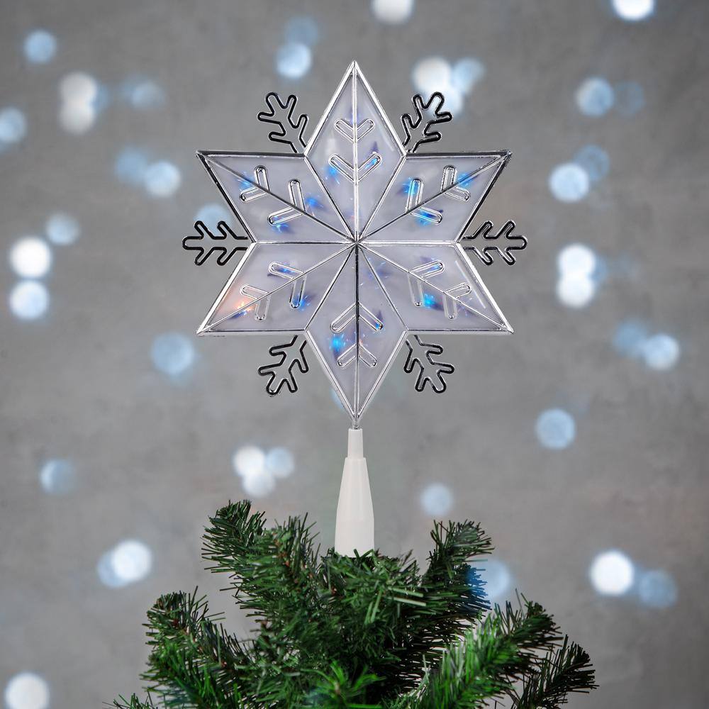 10 in. Silver 8-Point Snowflake Christmas Tree Topper – Blue Lights - Hercitys