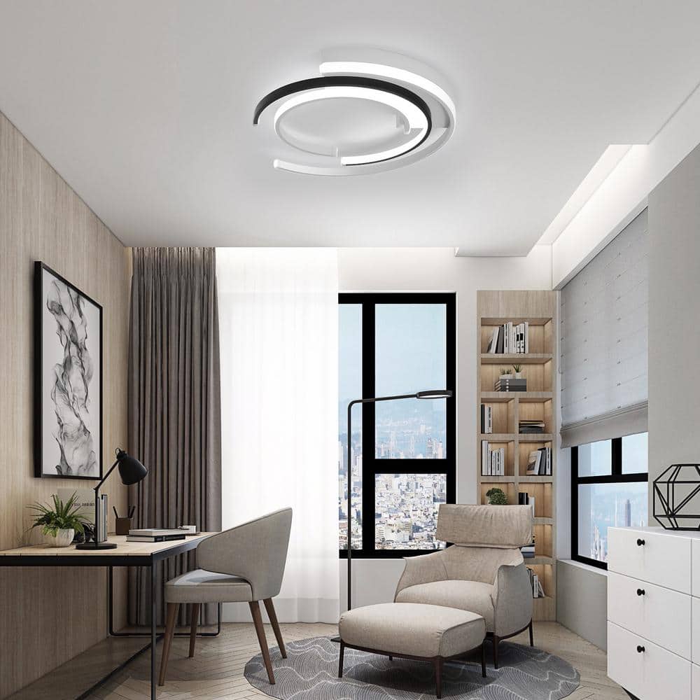 19.68 in. Modern Creative White and Black Integrated LED Flush Mount Ceiling Light with White Acrylic Shade - Hercitys