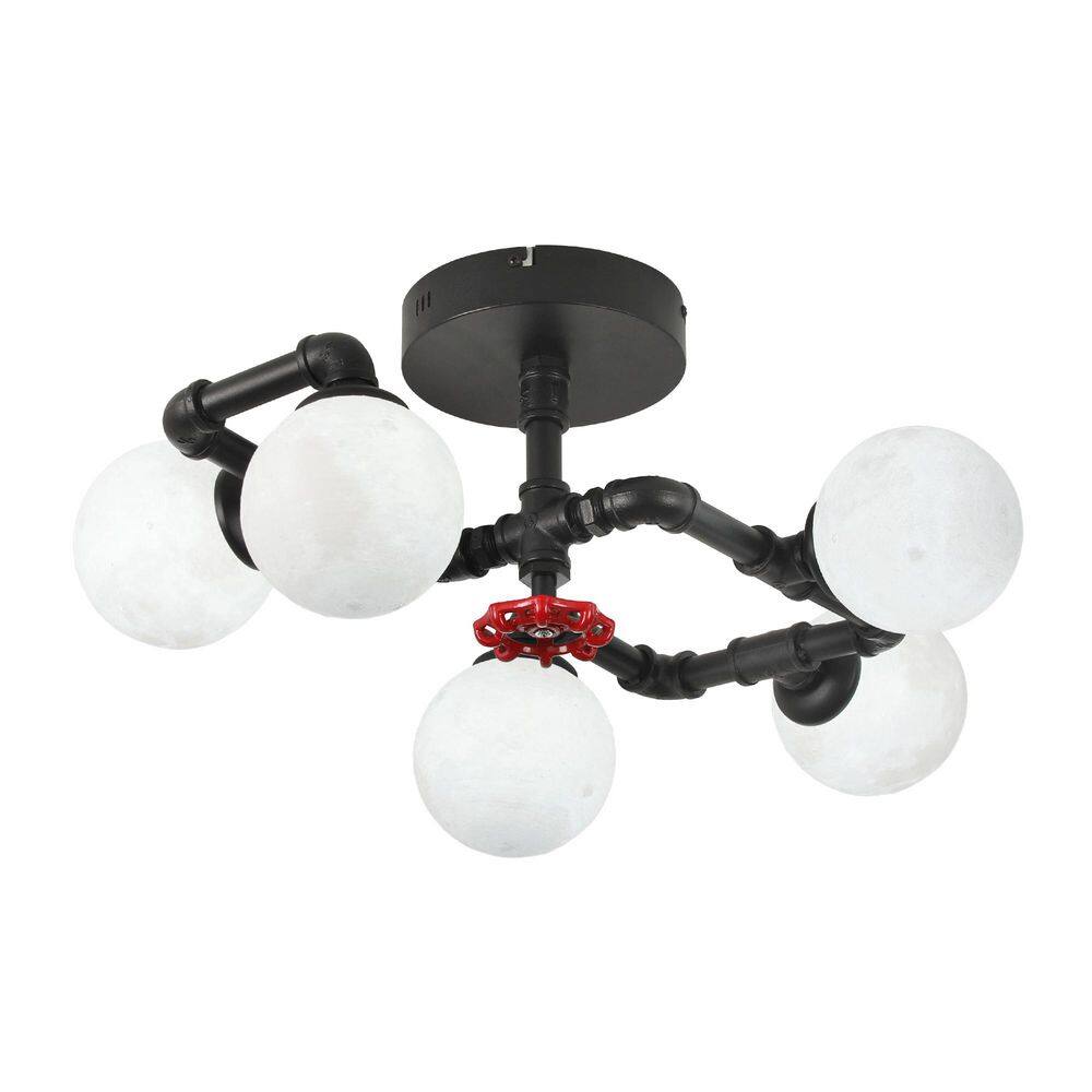 28 In. LED Black Farmhouse Semi-Flush Mount Ceiling Light Fixtures Sputnik Chandelier for Kitchen Bedroom Dining Room - Hercitys