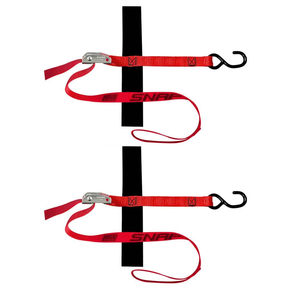 4 ft. x 1 in. S-Hook Cam Strap with Hook and Loop Storage Fastener in Red (2-Pack) - Hercitys