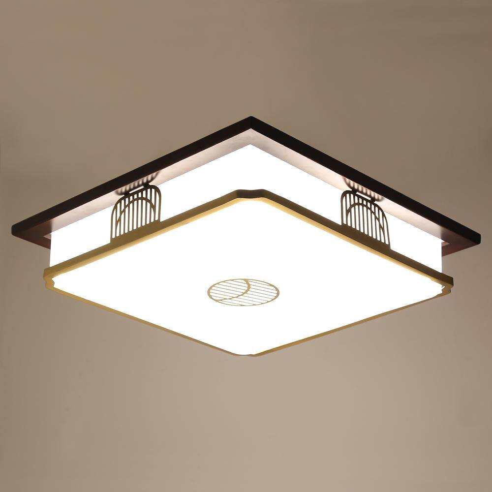 22 in. White and Brown Modern Flush Mount Dimmable LED Ceiling Light with Integrated LED Light Source and Acrylic Shade - Hercitys
