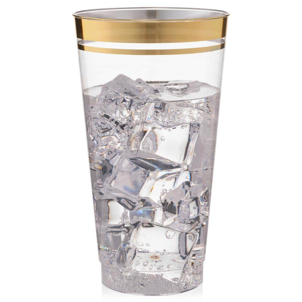16 oz. Gold Rim Clear Disposable Plastic Cups Party Cold Drinks (100/Pack) - Hercitys
