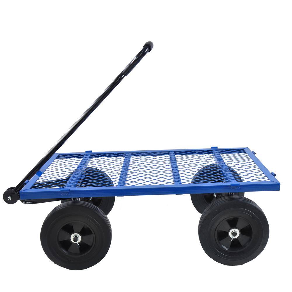 16.74 cu. ft. Metal Wagon Garden Cart, Blue - Hercitys