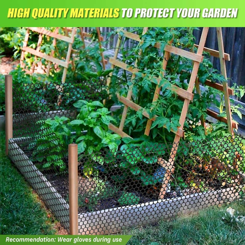 15.7 in. Plastic Wire Mesh Garden Fence for Poultry, Animal Barrier, Floral, Gardening Black - Hercitys