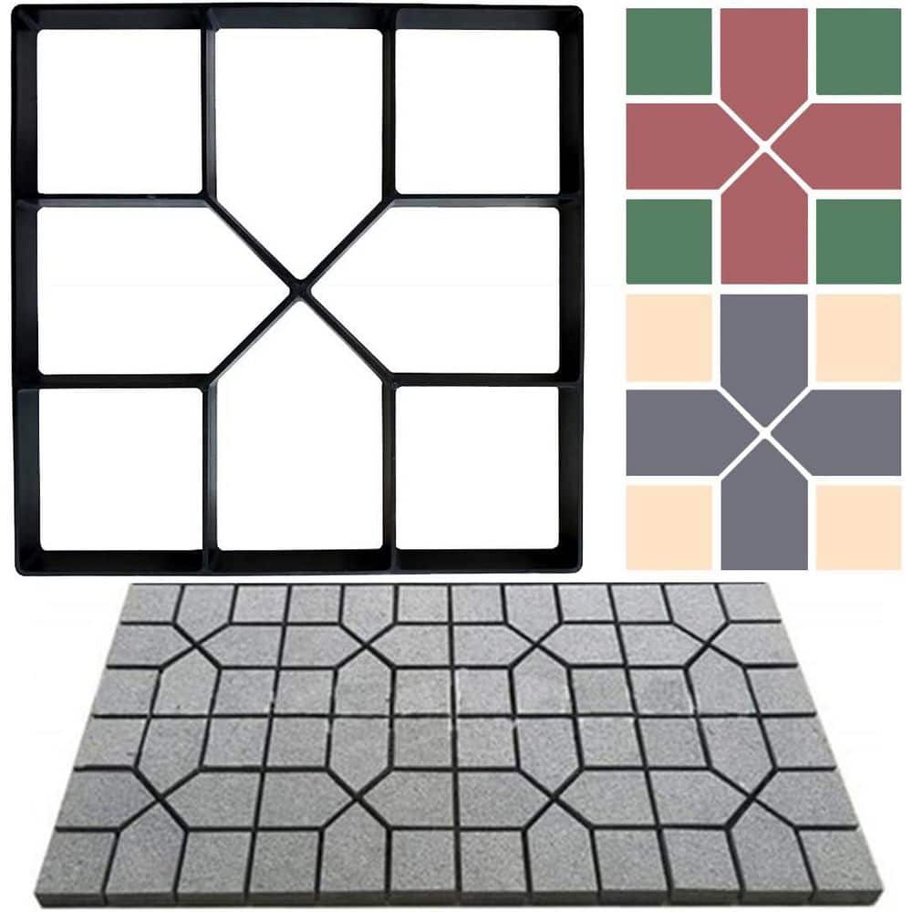 15.7 in. x 15.7 in. Plastic DIY Walkway Concrete Pavement Mold Garden Paver Accessory Cross Square Shape Mould, 1-Piece - Hercitys