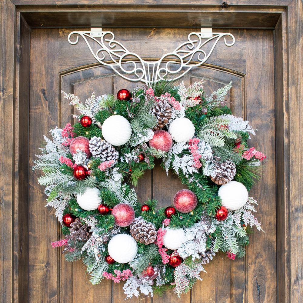 30 in. Artificial Pre-Lit LED Frosted Wonderland Wreath - Hercitys