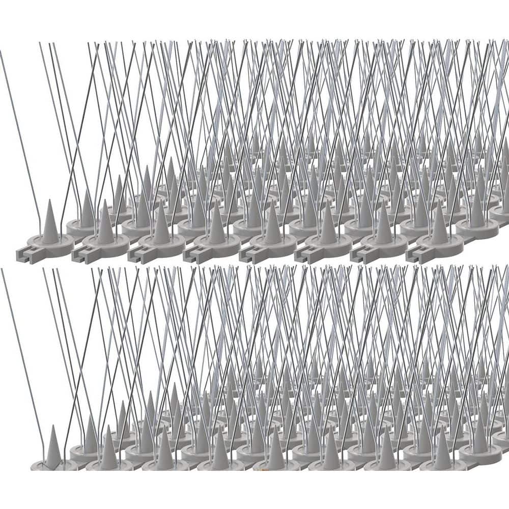 16 ft. x 5 in. Durable Stainless Steel Bird Spikes Deterrent for Outside, Patio, Balcony & Garden Fence, Gray (16-Pack) - Hercitys