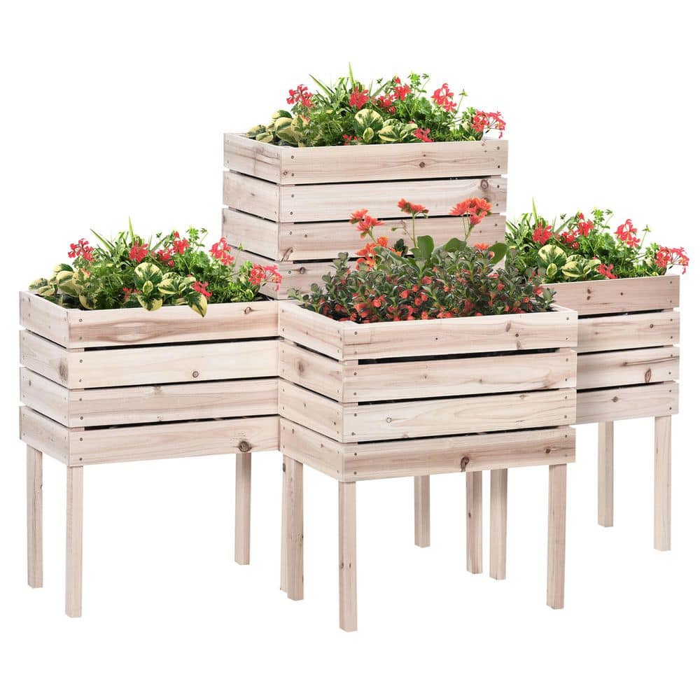 4PCS Raised Garden Bed, Wooden Elevated Planter Box Kit with Bed Liner, DIY Shape, for Growing Vegetables, Flowers - Hercitys