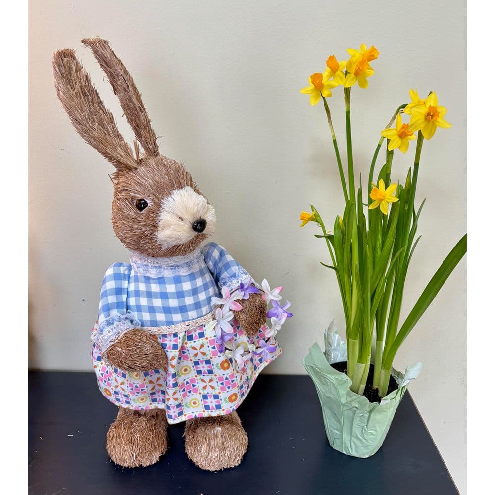 20 in Easter Tabletop Natural Sisal Standing Bunny Holding Wreath - Hercitys
