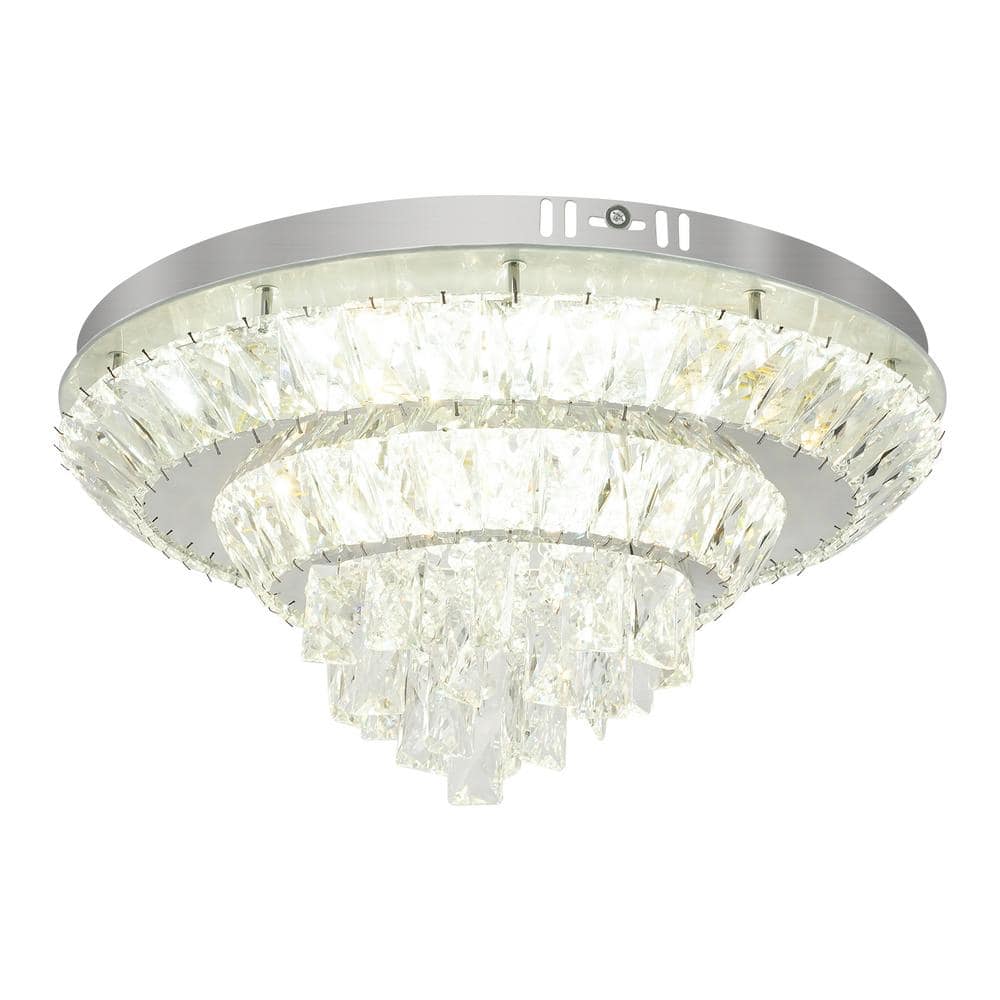 20.86 in. Chrome Modern Dimmable Crystal Flush Mount Ceiling Light with Remote for Bedroom Living Room Dining Room - Hercitys