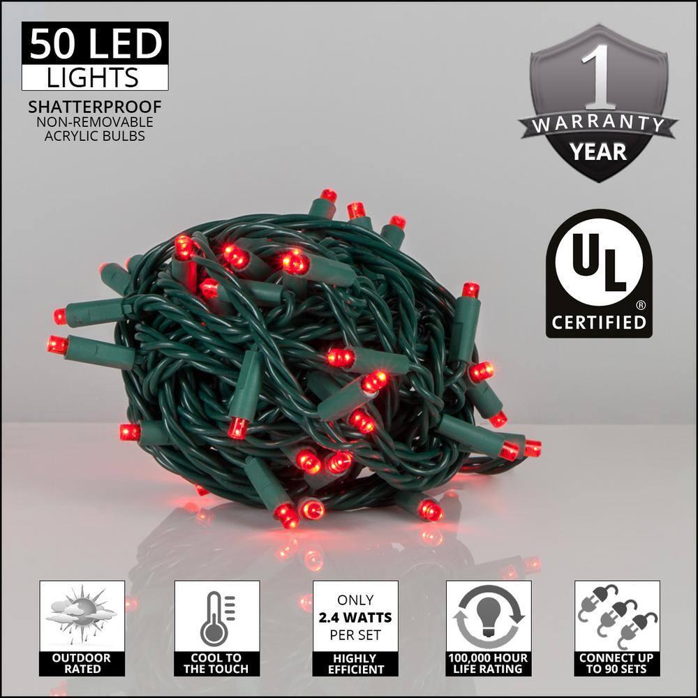25 ft. 50-Light Red 5 mm LED Balled Mini Light Set - Hercitys