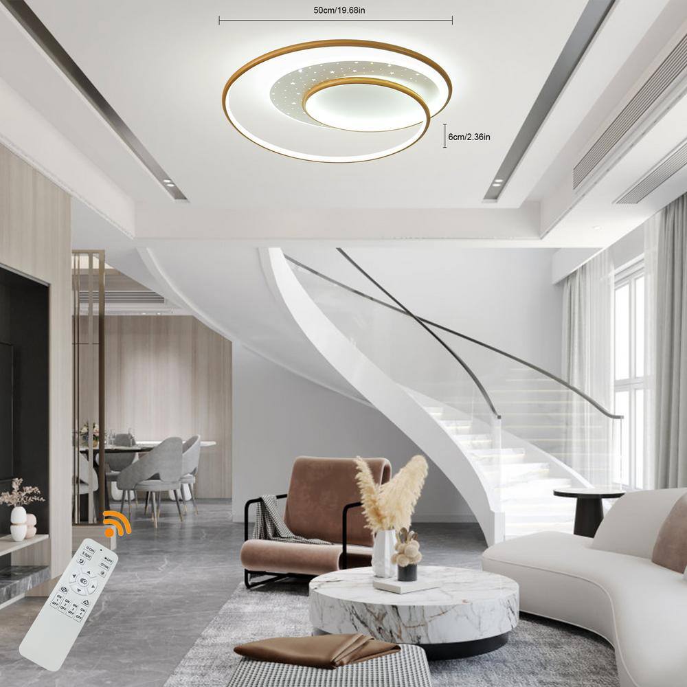 19.68 in. Gold Modern Simple Style Selectable LED Flush Mount Ceiling Light with Remote Control - Hercitys