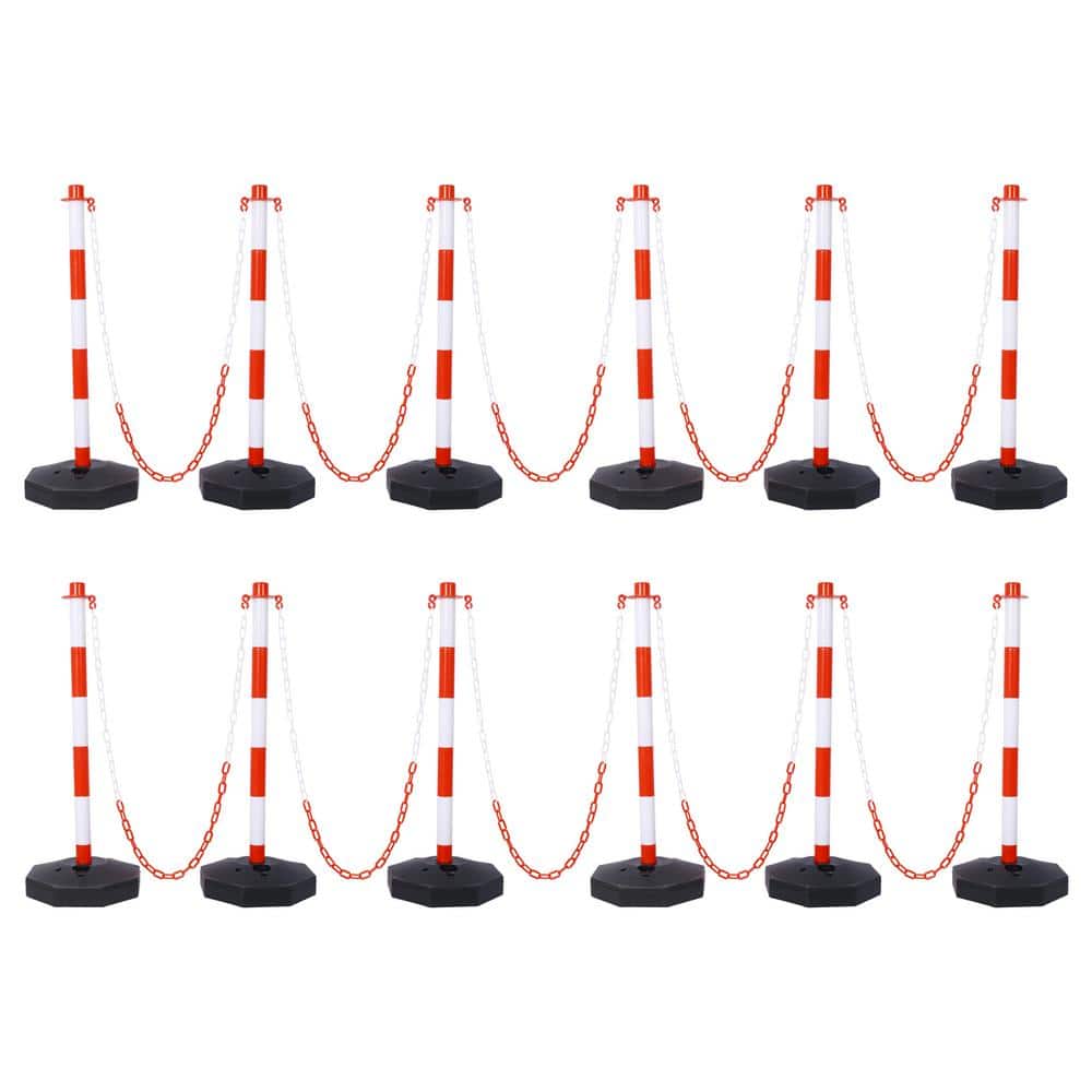 12-Pack Red 11.25 in. x 11.25 in. x 2.7 ft. Composite Fence Picket Post Cones with Fillable Base and 5 ft. Chain - Hercitys