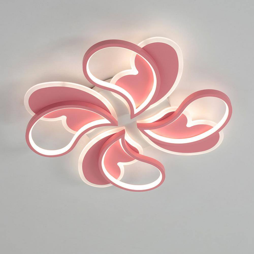 ​​19.68 in. 1-Light Pink & White Modern Petal-Shaped Dimmable Selectable LED Semi-Flush Mount Ceiling Light with Remote - Hercitys