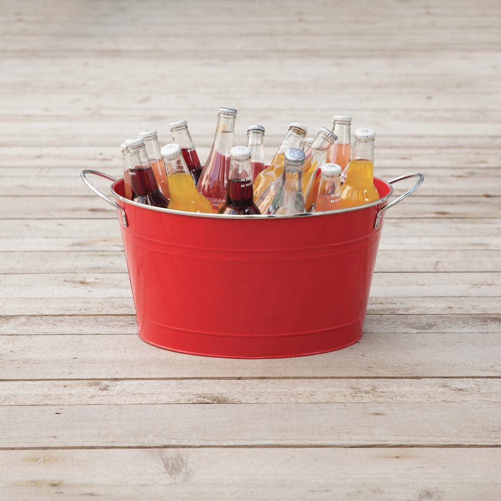 4.5 Gal. Big Red Ice Bucket, Galvanized Metal Drink Tub, Country Home Wine and Beer Chiller - Hercitys