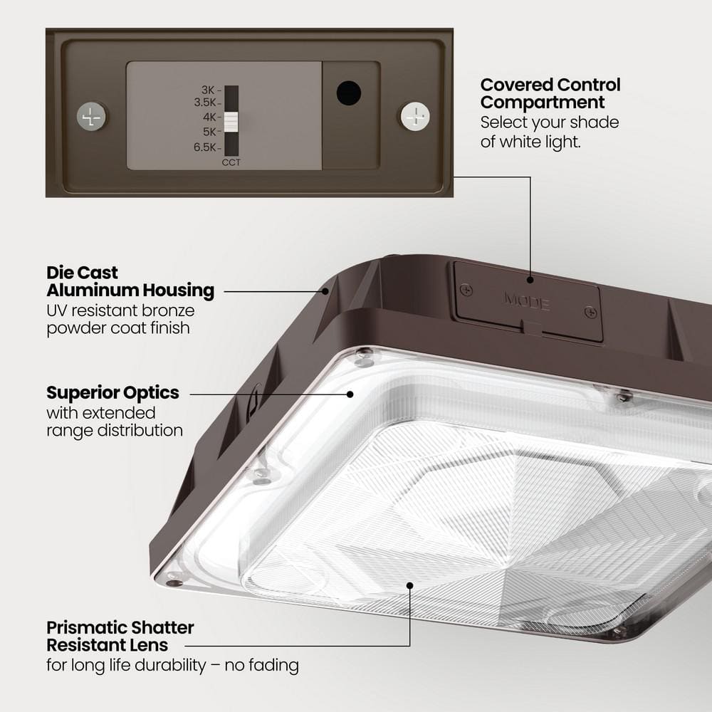 4000 Lumen Integrated LED Selectable 5CCT Bronze Commercial Canopy Flood Light - Hercitys