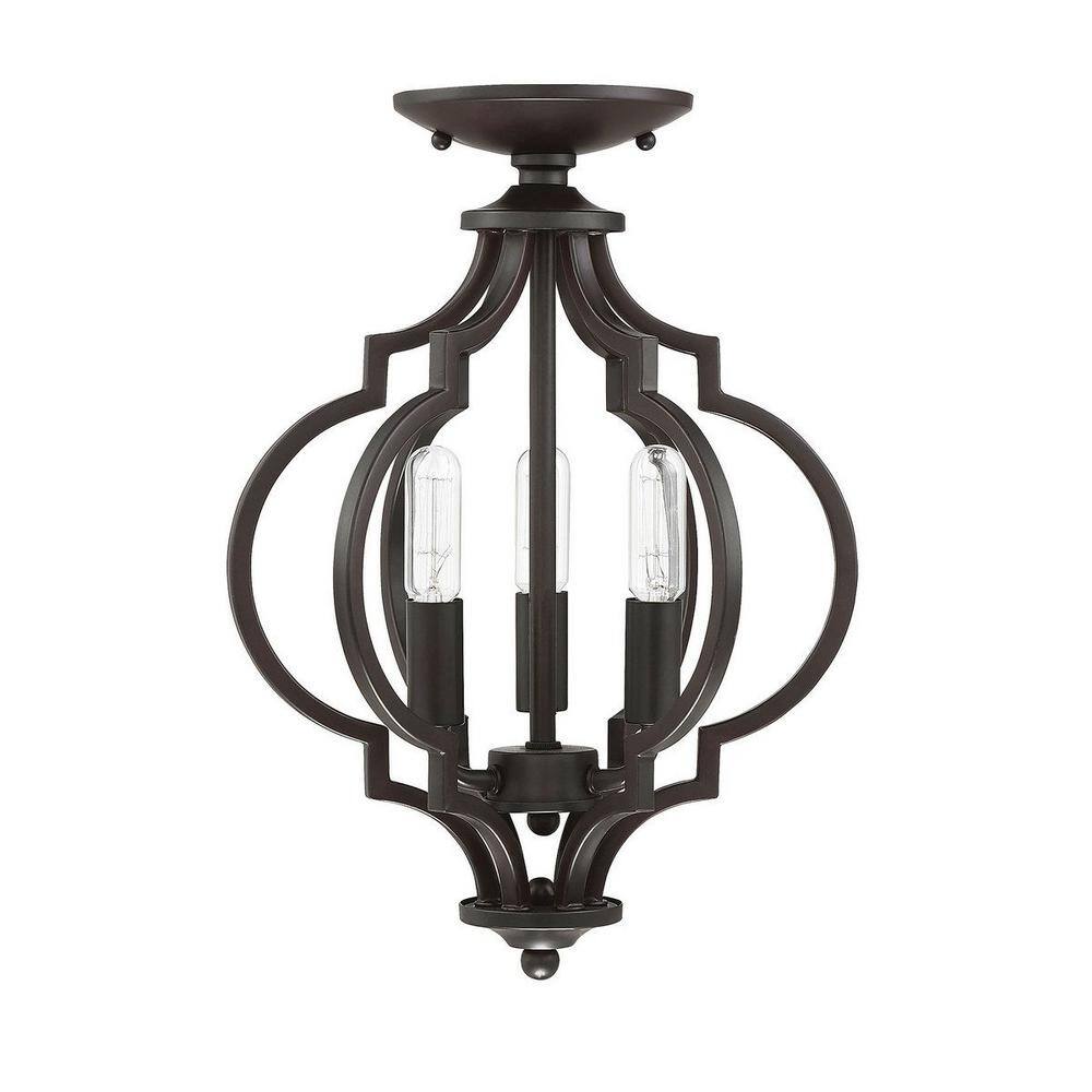 11 in. W x 16 in. H, 3-Light Ceiling Light in Oil Rubbed Bronze Semi- Flush Mount - Hercitys