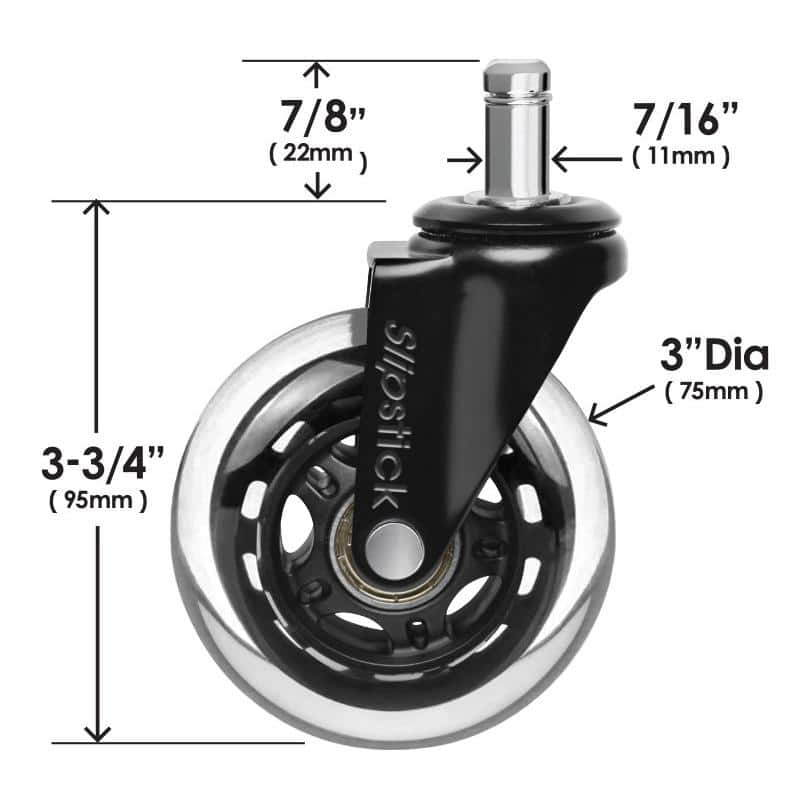 3 in. Black Rollerblade Office Chair Caster Wheels (5-Pack) - Hercitys