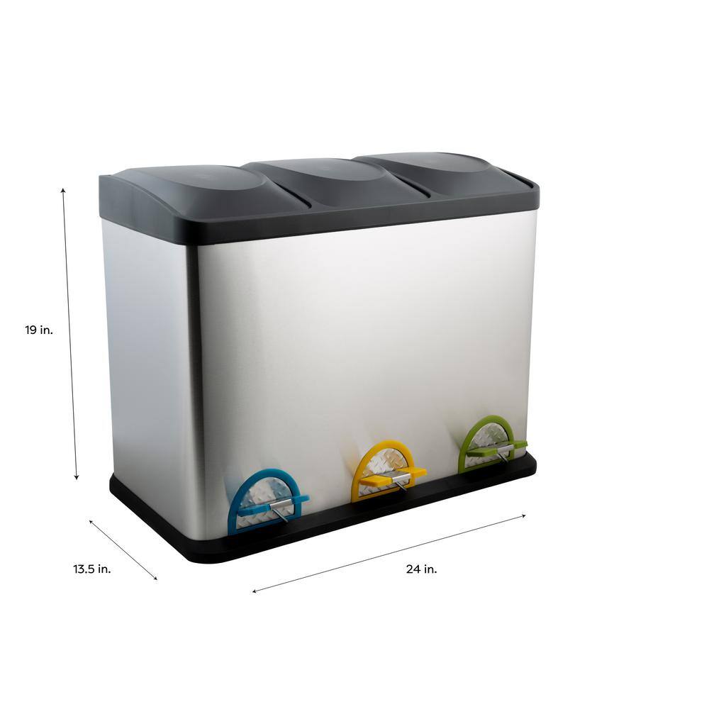 24 in. 11.89 Gal. Stainless Steel Silver Step-On Recycle Bin Waste Containers - Hercitys