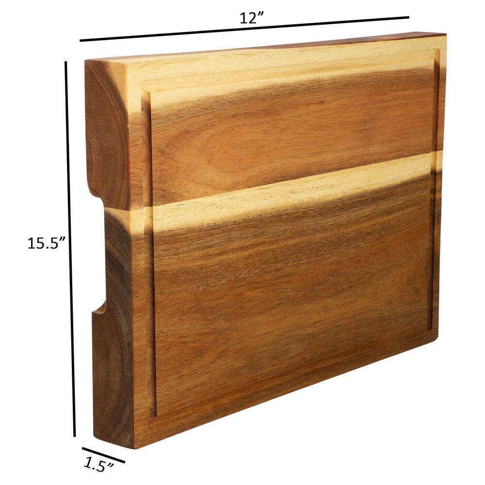 15.5 x 12 Inch Acacia Wood 1.5 Inch Thick Carving and Cutting Board with Juice Groove - Hercitys