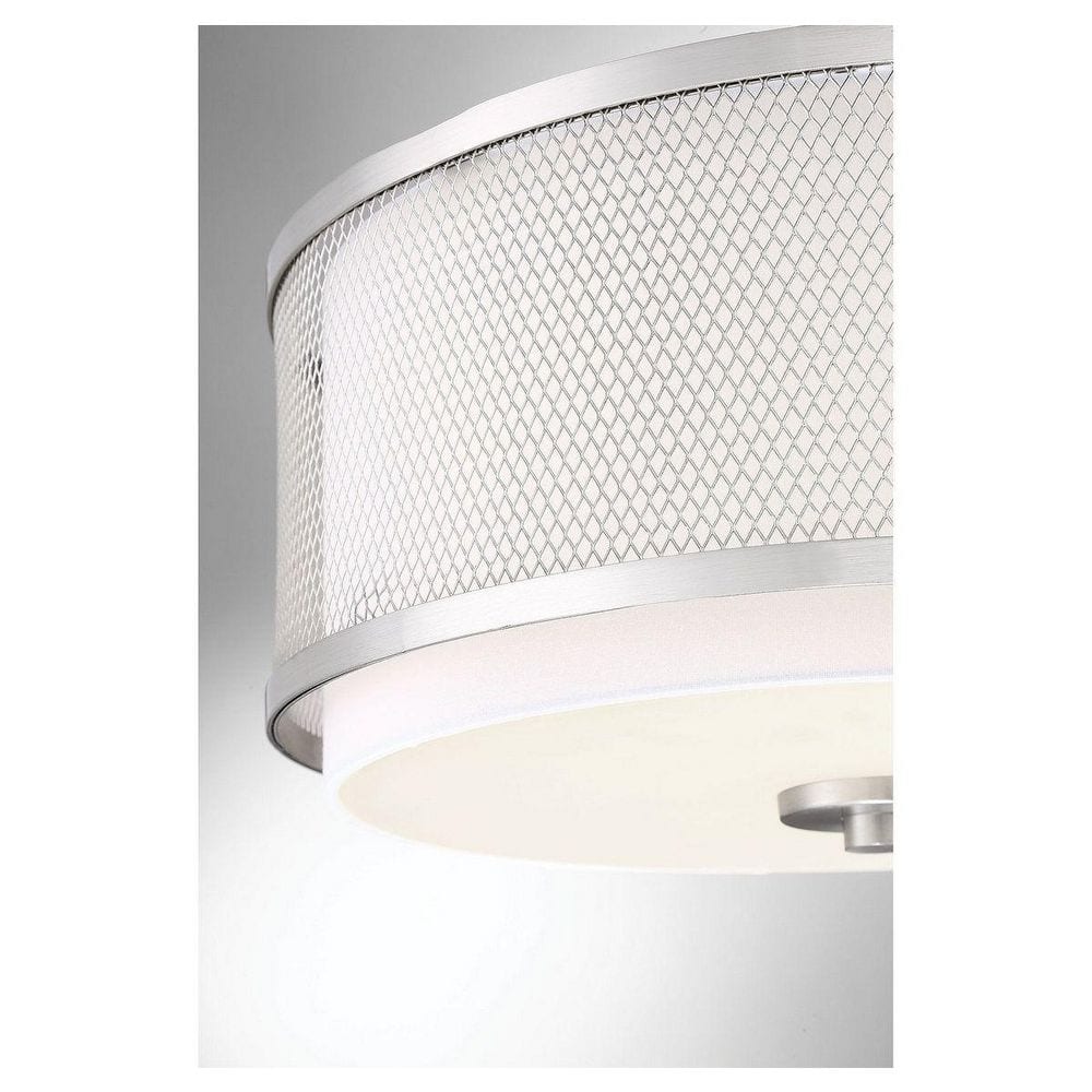 14.75 in. W x 6.25 in. H 3-Light Brushed Nickel Flush Mount Ceiling Light with White Fabric Shade and Metal Mesh Frame - Hercitys