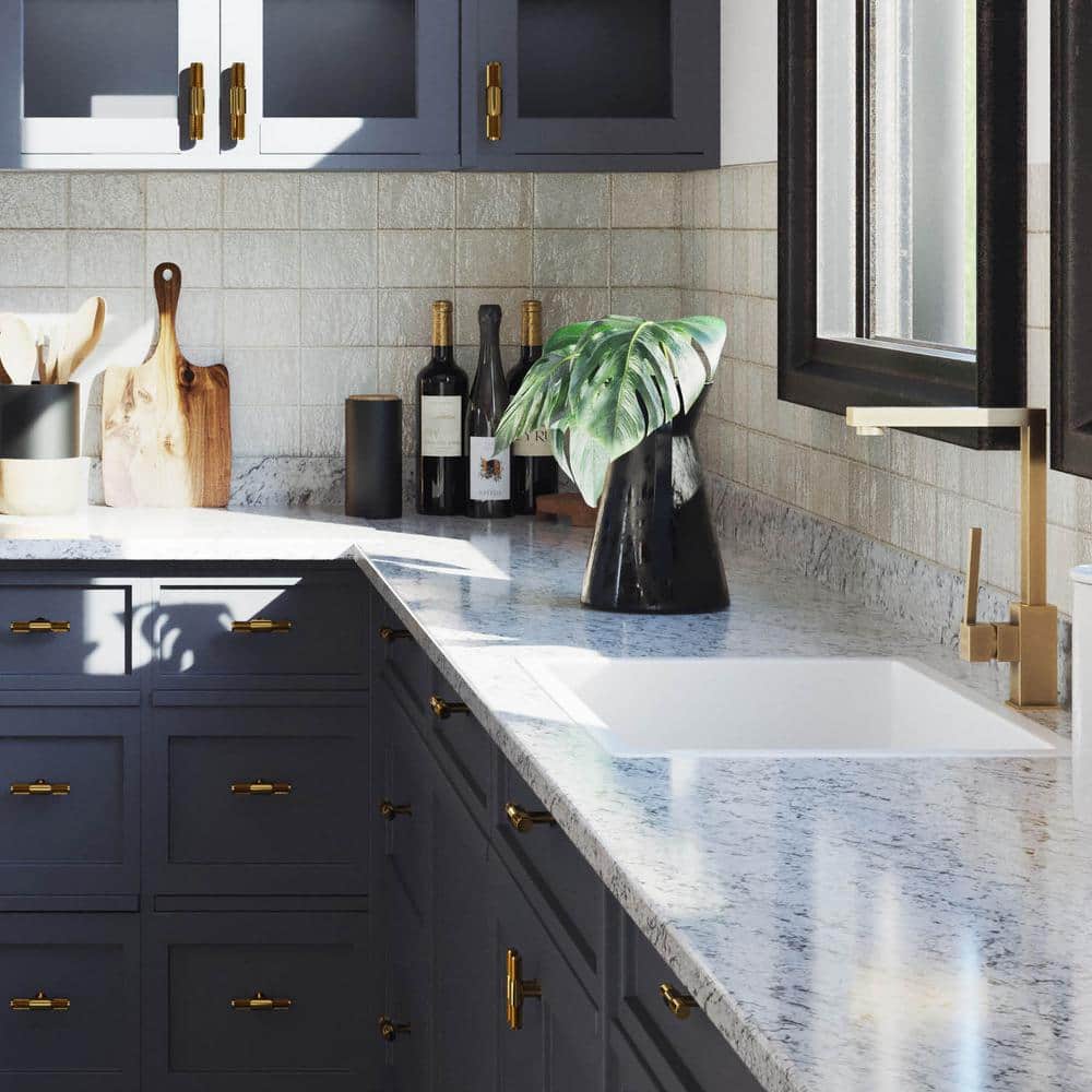 4 ft. Straight Laminate Countertop All-Inclusive Kit in Textured White Ice Granite with Eased Edge and Loose Backsplash - Hercitys