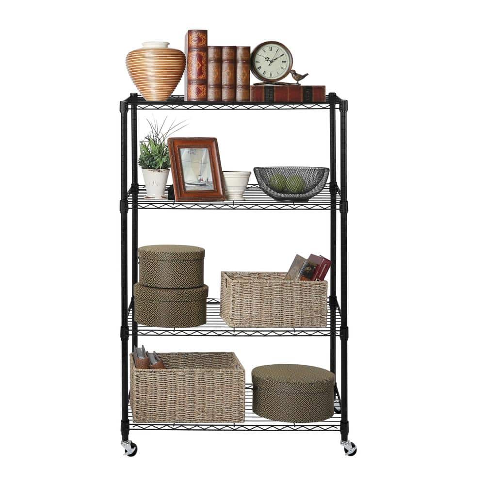 4-Tier Steel Wire Shelving System in Black (36 in. W x 14 in. D x 56.5 in. H) - Hercitys
