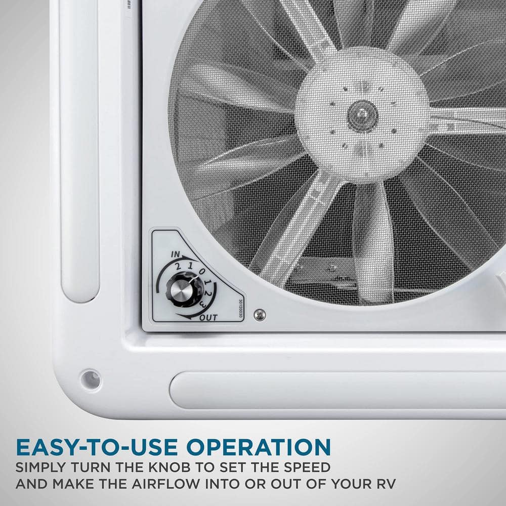 3.75 in. x 14 in. Manual RV Roof Vent Fan with 3-Speeds and LED Light – White - Hercitys