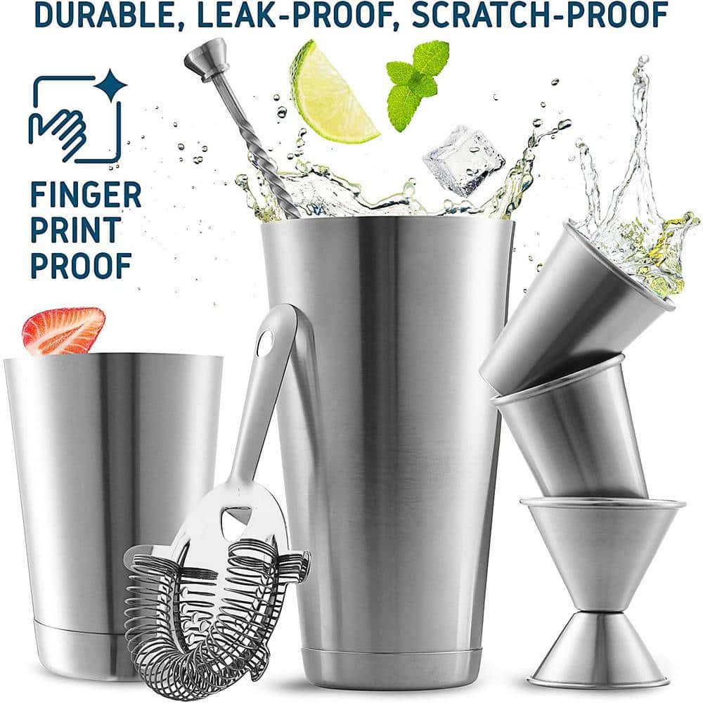 17-Piece Stainless Steel Bartender Kit-Bar Cocktail Shaker Set, 30 oz. Book, Muddler, Jigger and Pourers with Wood Stand - Hercitys
